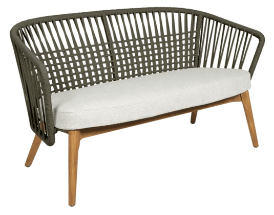Fermob GORDES 2-Seater Teak Outdoor Sofa with khaki wicker and acrylic textures, ideal for outdoor lounging in Ireland