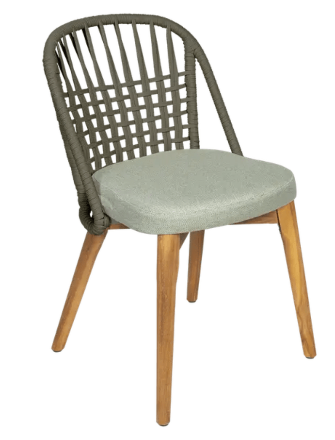 Load image into Gallery viewer, Fermob GORDES luxury teak outdoor chair with khaki rope backrest, stylish design ideal for patio or restaurant seating.
