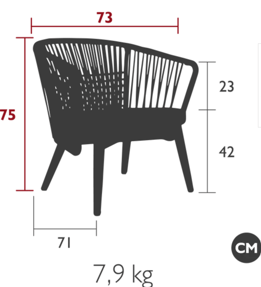 Fermob GORDES outdoor teak lounge armchair with low profile and rope detailing, perfect for patio or garden seating.