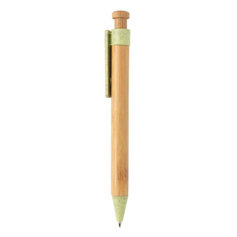 Load image into Gallery viewer, Bamboo pen with wheatstraw clip pack of 500 Branded Green Custom Wood Designs __label: Multibuy greenbamboowheatstrawclippencustomwooddesigns
