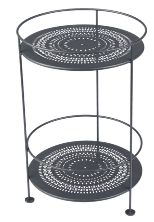 Load image into Gallery viewer, Fermob Guinguette side table with perforated double top in antracite metal finish, stylish outdoor furniture piece.
