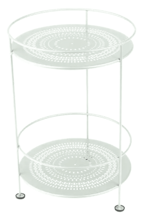 Guinguette Side Table with Perforated Double Top - Custom Wood DesignsFermob Guinguette side table with perforated double top in ice mint, showcasing a stylish metal design and curved legs.Side Table24575187520311Ice Mint