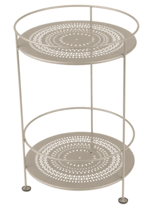 Fermob Guinguette side table with perforated double top in nutmeg metal finish, stylish outdoor furniture piece