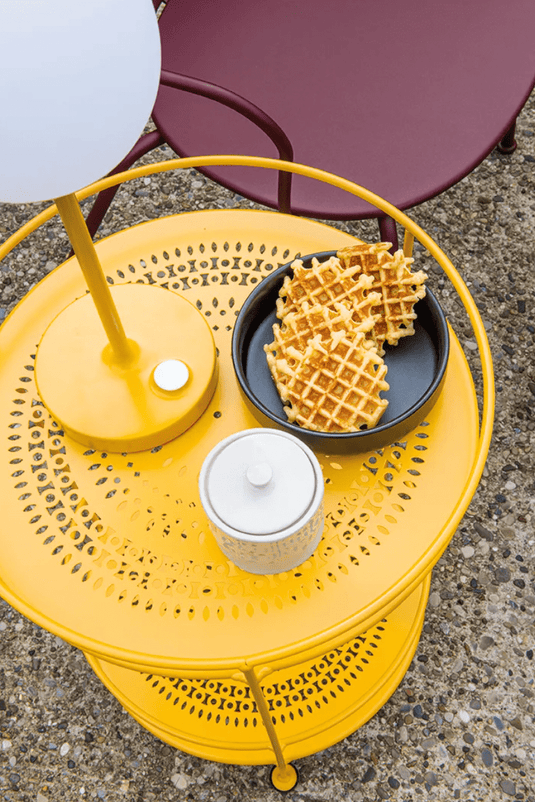 Guinguette Side Table with Perforated Double Top - Custom Wood DesignsFermob Guinguette side table with perforated double metal top, stylish and durable outdoor furniture piece.Side Table24575186923703Pesto