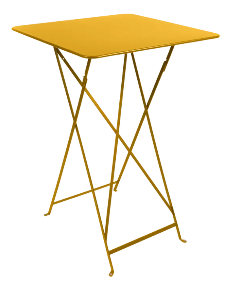 Load image into Gallery viewer, Honey orange Fermob Bistro high folding table, 71x71 cm, outdoor metal design, perfect for rooftop bars and compact outdoor spaces.
