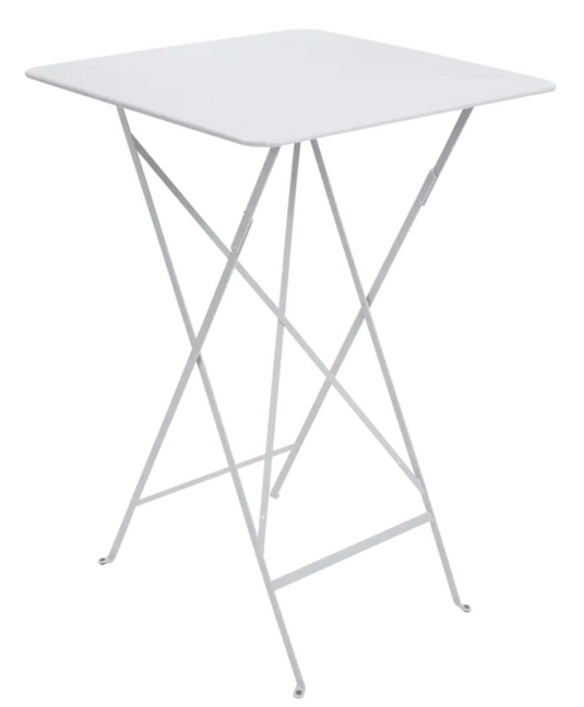 Fermob Bistro high folding table with 71x71 cm metal tabletop, ideal for outdoor rooftop bars and compact seating areas.