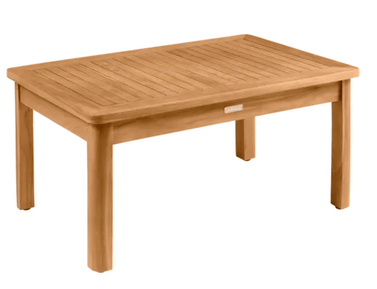 Custom Wood Designs Ibiza low teak table, 68x45 cm, outdoor patio furniture with natural teak finish.