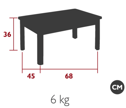 Custom Wood Designs Ibiza low teak table measuring 68 x 45 cm, ideal for patio outdoor furniture with a natural wood finish.