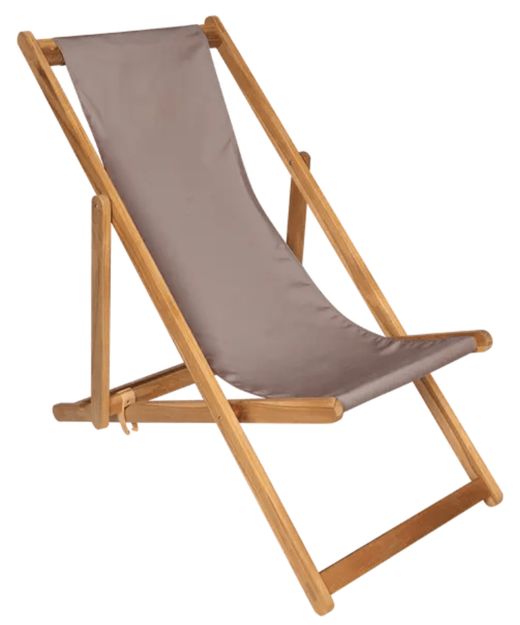 Load image into Gallery viewer, Beige Fermob IBIZA teak deck chair with a sturdy wooden frame and comfortable seating for outdoor relaxation.
