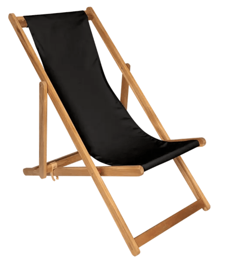 Load image into Gallery viewer, Fermob Ibiza teak deck chair in black, outdoor lounge chair with a slatted teak seat and frame, perfect for patio relaxation.
