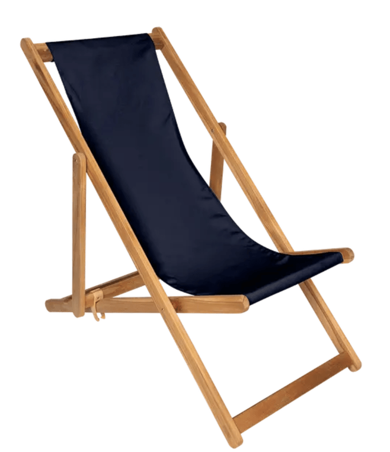 Load image into Gallery viewer, Midnight blue Fermob Ibiza teak deck chair with a sleek design, ideal for outdoor relaxation on a stylish patio.
