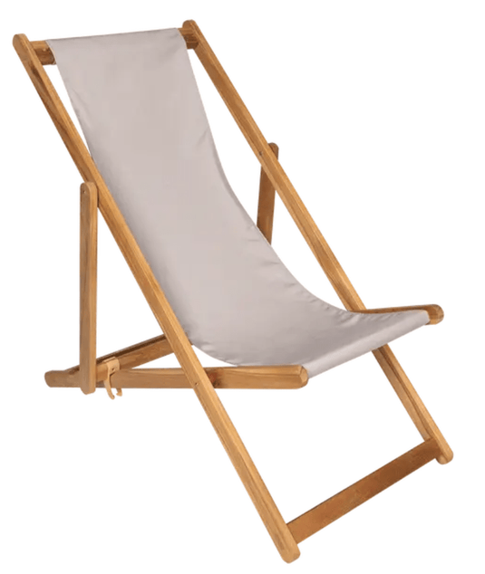 Fermob IBIZA teak deck chair with woven seat and backrest, lightweight outdoor furniture ideal for patio or garden relaxation