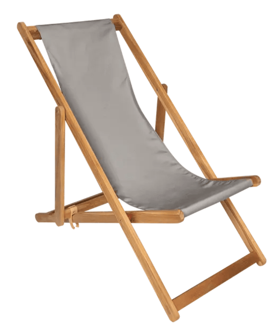 Fermob IBIZA teak deck chair with a sleek design, featuring woven teak slats and a sturdy frame for outdoor lounging.