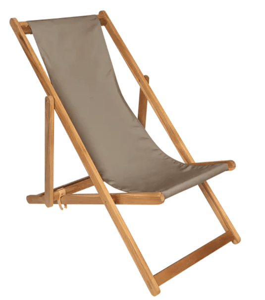 Fermob Ibiza teak deckchair with sisal brown cushion, outdoor lounge chair with slatted teak wood frame and comfortable seating