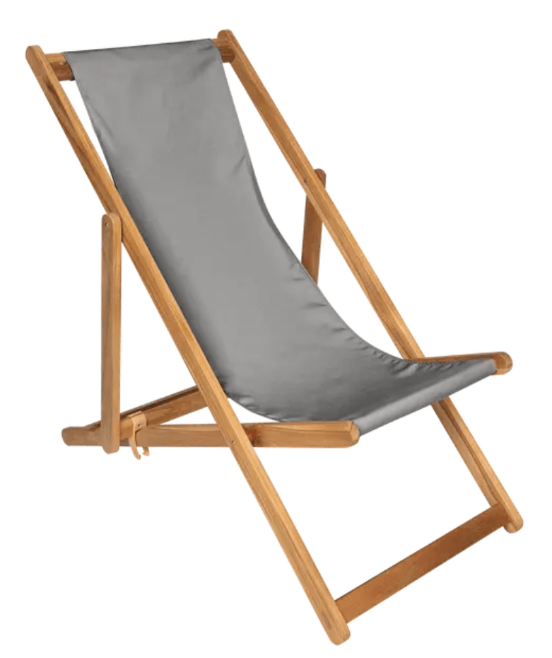 Load image into Gallery viewer, Steel grey Fermob Ibiza teak deck chair with a slatted wood seat and backrest, perfect for outdoor relaxation.
