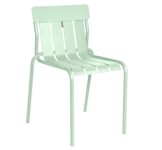 Fermob Stripe Stackable Outdoor Dining Chair in Ice Mint metal with a modern, sleek design for outdoor use