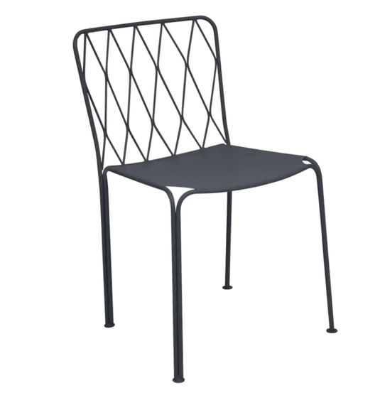 Kintbury Chair Stackable Outdoor Metal Chair - Custom Wood DesignsStacked Fermob Kintbury outdoor metal chairs in antracite white, ideal for restaurant or outdoor furniture settings.Outdoor Metal Chair Fermob24575204854583Antracite