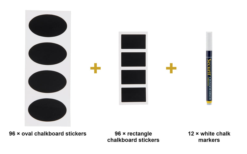 Load image into Gallery viewer, Kitchen Pantry &amp; Jar Label Set - Oval &amp; Rectangle Chalkboard Stickers + White Chalk Markers - what is in the set

