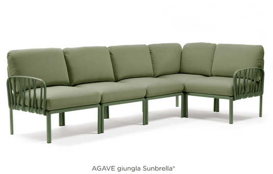 Komodo 5 Modular Outdoor Sofa - Custom Wood DesignsKomodo 5 modular outdoor sofa by Custom Wood Designs with agave-colored cushions on a patio setting.Komodo Nardi Outdoor Sofa24575203268087Agave Gigula