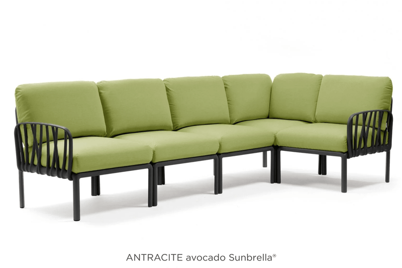 Load image into Gallery viewer, Komodo 5 Modular Outdoor Sofa - Custom Wood DesignsAntracite and avocado-colored Komodo 5 modular outdoor sofa by Custom Wood Designs, shown assembled for patio relaxation.Komodo Nardi Outdoor Sofa24575202704247Antacite Avocado
