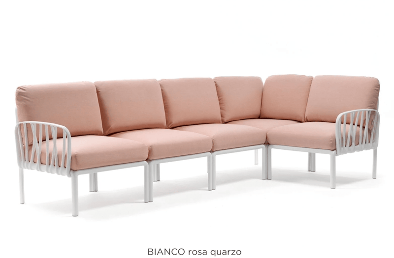 Load image into Gallery viewer, Komodo 5 Modular Outdoor Sofa - Custom Wood DesignsBianco Rosa Quarzo Sunbrella fabric on the Komodo 5 Modular Outdoor Sofa by Custom Wood Designs, showing its modular design and outdoor setting.Komodo Nardi Outdoor Sofa24575201478263Bianco Rosa Quarzo
