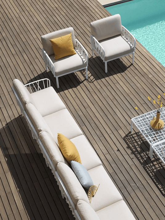 Komodo 5 Modular Outdoor Sofa - Custom Wood DesignsKomodo 5 modular outdoor sofa by Custom Wood Designs, featuring modern wood and cushion seating for patio relaxation.Komodo Nardi Outdoor Sofa24575200616119Tortora Grigio