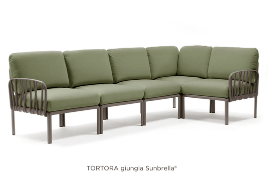 Komodo 5 Modular Outdoor Sofa - Custom Wood DesignsKomodo 5 Modular Outdoor Sofa by Custom Wood Designs, Tortora Gigula fabric, shown assembled in a patio setting.Komodo Nardi Outdoor Sofa24575200881655Tortora Gigula