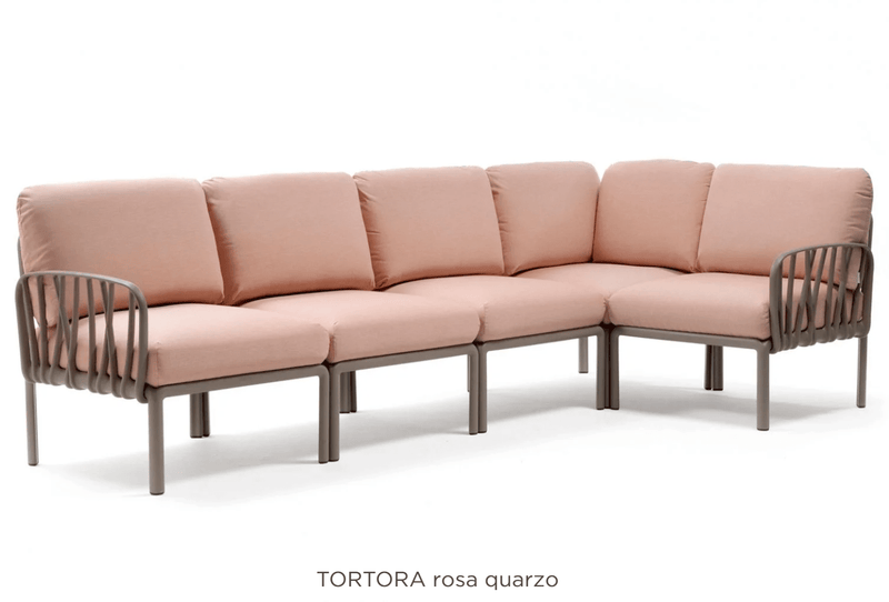 Load image into Gallery viewer, Komodo 5 Modular Outdoor Sofa - Custom Wood DesignsKomodo 5 Modular Outdoor Sofa by Custom Wood Designs, featuring sunbrella fabric in tortora rosa quarzo, suitable for patio or hotel outdoor spaces.Komodo Nardi Outdoor Sofa24575201345495Tortora Rosa Quarzo
