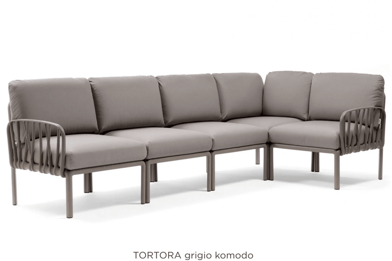 Load image into Gallery viewer, Komodo 5 Modular Outdoor Sofa - Custom Wood DesignsGray Komodo 5 Modular Outdoor Sofa by Custom Wood Designs, showing the sectional sofa arranged for patio outdoor use.Komodo Nardi Outdoor Sofa24575200616119Tortora Grigio
