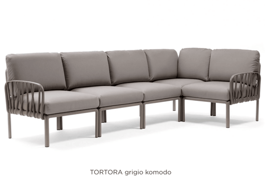 Komodo 5 Modular Outdoor Sofa - Custom Wood DesignsGray Komodo 5 Modular Outdoor Sofa by Custom Wood Designs, showing the sectional sofa arranged for patio outdoor use.Komodo Nardi Outdoor Sofa24575200616119Tortora Grigio