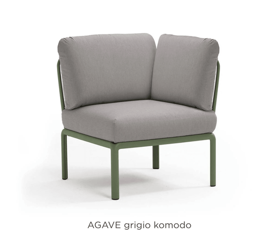 Komodo Corner Module Outdoor Sofa - Custom Wood DesignsNardi Komodo corner outdoor sofa with gray Sunbrella fabric, modular outdoor seating for patio or garden relaxation.Nardi Sofa Outddor Corner24575206816247Agave Grigio