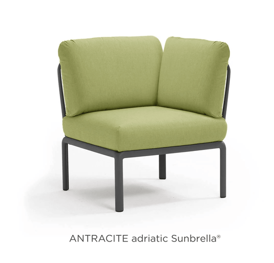 Komodo Corner Module Outdoor Sofa - Custom Wood DesignsNardi Komodo corner outdoor sofa module with avocado Sunbrella fabric, weather-resistant outdoor furniture for patio or garden.Nardi Sofa Outddor Corner24575206517943Anttacite Avocado