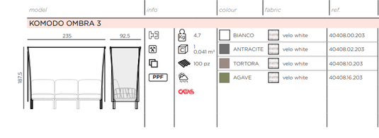 Komodo Ombra 3 Sunshade - Custom Wood DesignsNardi Komodo Ombra 3 sunshade accessory with agave-colored fabric and sleek design, designed for Komodo accessories sofa.Komodo Accesories Sofa Nardi24575208039095Antracite Velo