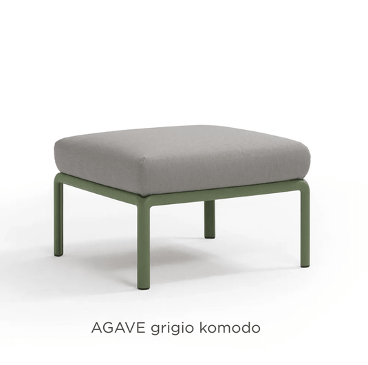 Nardi Komodo Pouf, outdoor sectional sofa module with agave gray finish, showing textured woven design and plush seating.