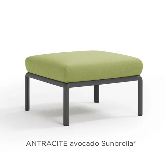 Nardi Komodo Pouf, antracite and avocado outdoor sofa section, showing modular seating with stylish cushions and modern design.