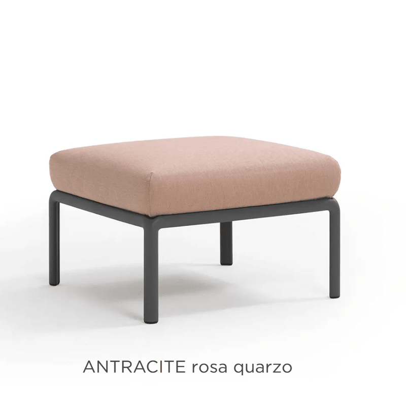 Load image into Gallery viewer, Nardi Komodo outdoor sofa section with antracite, rosa quarzo, and pouf in a modern modular seating arrangement.
