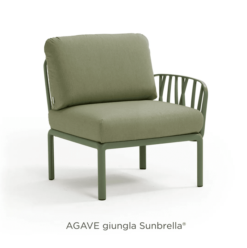 Load image into Gallery viewer, Komodo Terminal Module Outdoor Sofa - Custom Wood DesignsNardi Komodo Terminal Module outdoor sofa in sunbrella fabric, showing the modular design with cushioned seating and armrest.Nardi Outdoor Sofa Komodo24575200196695Agave Ginula
