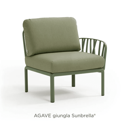 Komodo Terminal Module Outdoor Sofa - Custom Wood DesignsNardi Komodo Terminal Module outdoor sofa in sunbrella fabric, showing the modular design with cushioned seating and armrest.Nardi Outdoor Sofa Komodo24575200196695Agave Ginula