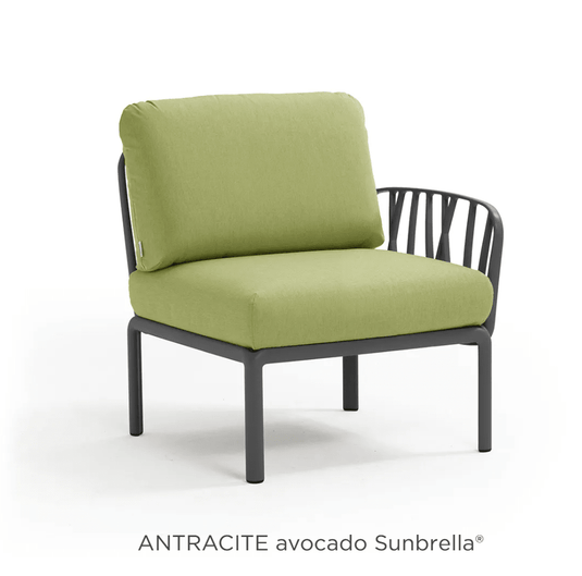 Komodo Terminal Module Outdoor Sofa - Custom Wood DesignsNardi Komodo Terminal Module outdoor sofa in antracite and avocado Sunbrella fabric, featuring a modern outdoor furniture designNardi Outdoor Sofa Komodo24575209632855Antracite Avocado
