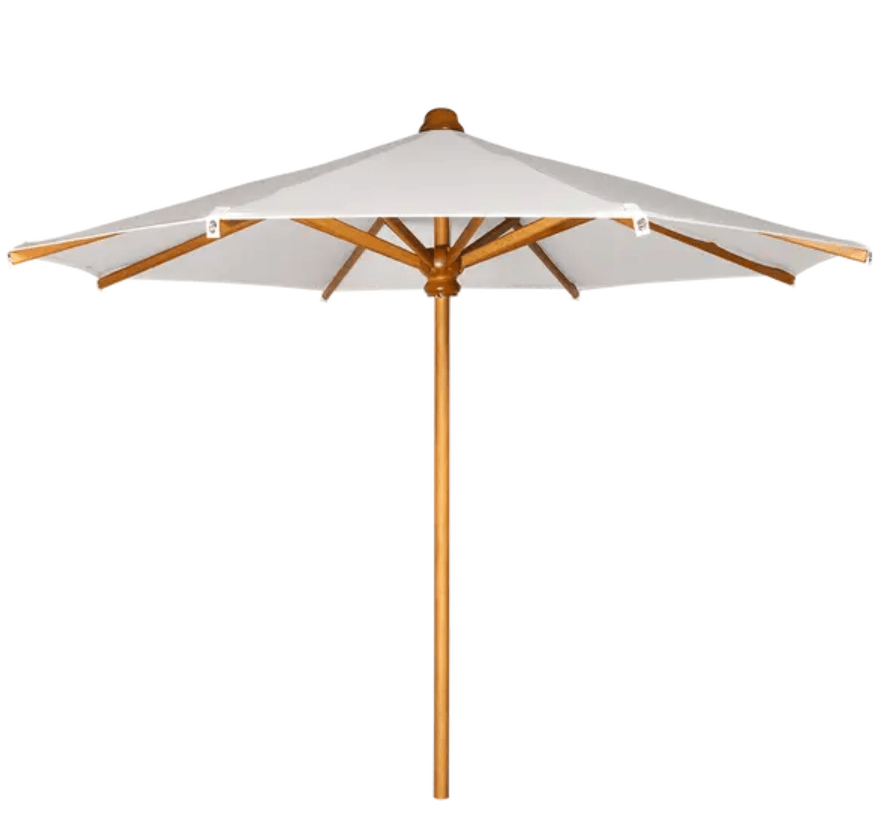 Steel grey Fermob teak parasol with 200cm and 250cm diameter options, ideal for gardens and terraces.