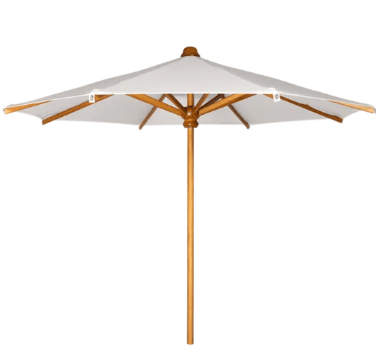 Steel grey Fermob teak parasol with 200cm and 250cm diameter options, ideal for gardens and terraces.
