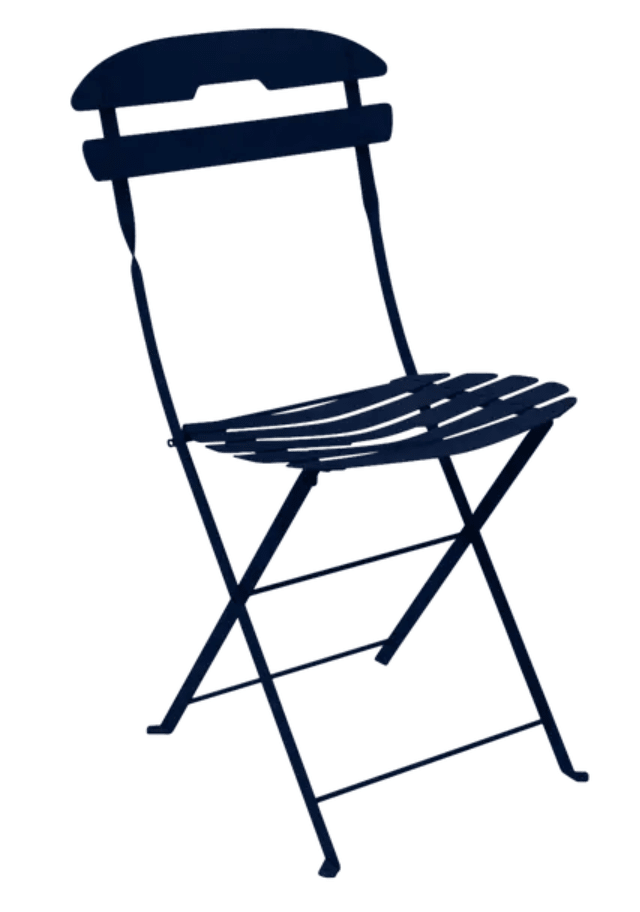Load image into Gallery viewer, Fermob La Môme deep blue folding chair with a sleek design, suitable for patio or outdoor seating.
