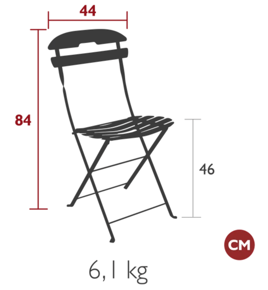 Fermob La Môme folding chair in vibrant color, showcasing its compact, foldable design for patio or outdoor use
