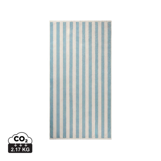 Lagoa GRS beach towel - Custom Wood DesignsVinga Lagoa GRS outdoor beach towel with colorful striped pattern lying on the sandOutdoorV4502315Recycled cottonlight blue
