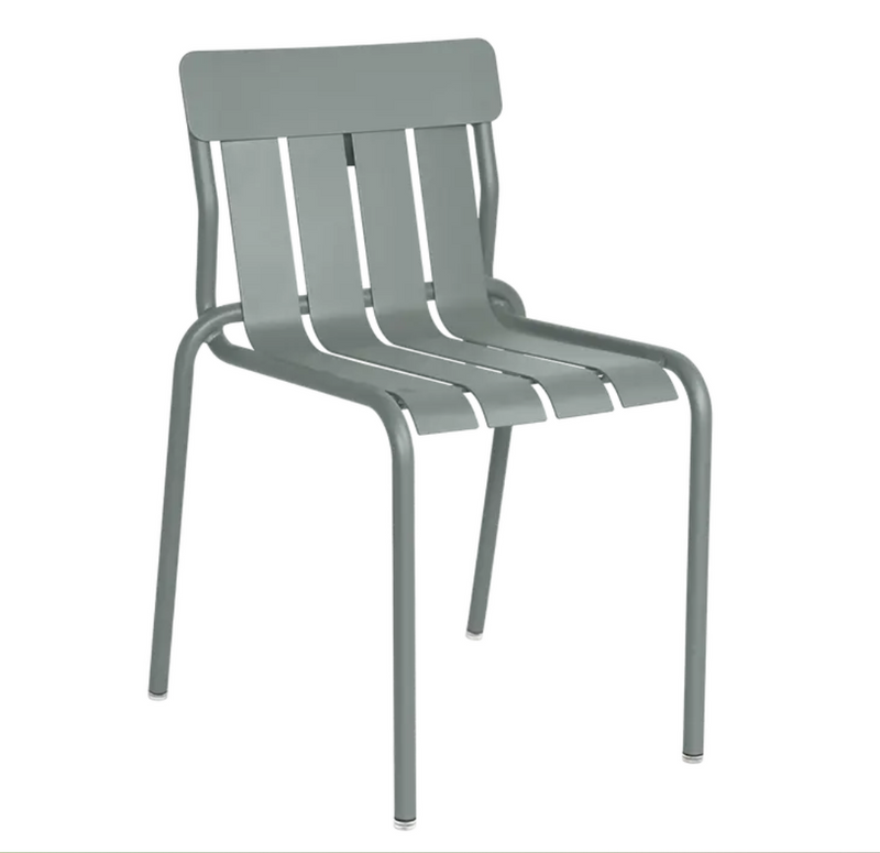 Load image into Gallery viewer, Gray Fermob Stripe Stackable Metal Outdoor Dining Chair with slatted design, suitable for patio or garden seating.
