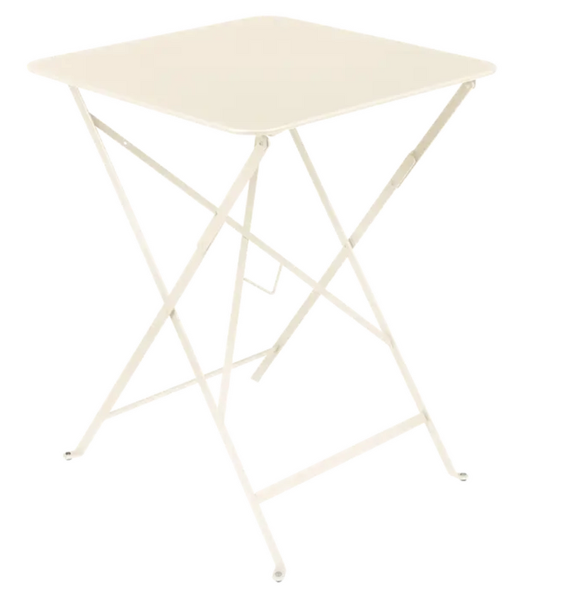 Load image into Gallery viewer, Fermob metal foldable bistro table in latte beige, 57x57 inches, suitable for outdoor cafe or patio use.
