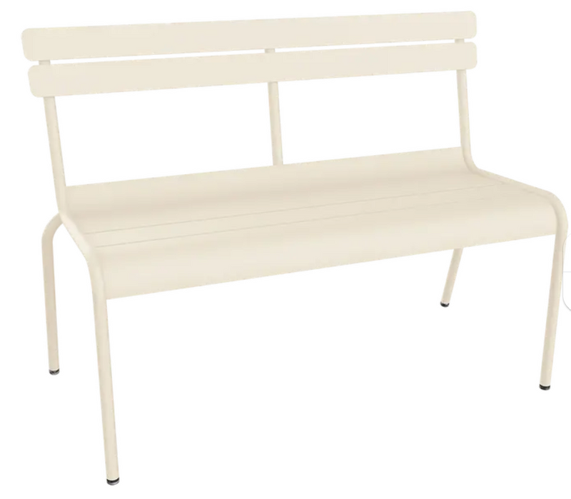 Load image into Gallery viewer, Fermob Luxembourg outdoor 2/3-seater beige bench with backrest, ideal for patio or hallway seating, weather-resistant outdoor furniture
