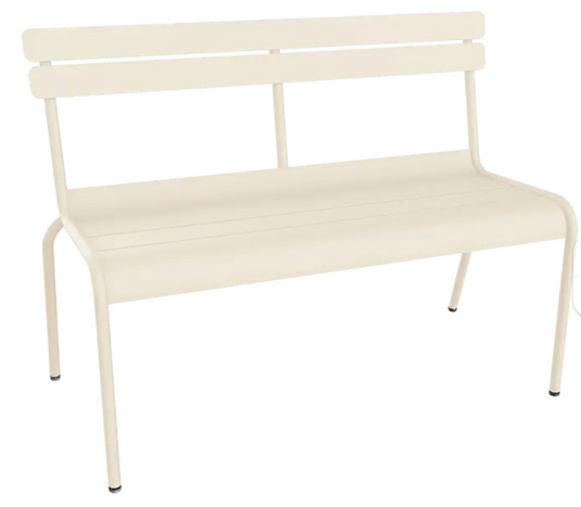 Fermob Luxembourg outdoor 2/3-seater beige bench with backrest, ideal for patio or hallway seating, weather-resistant outdoor furniture