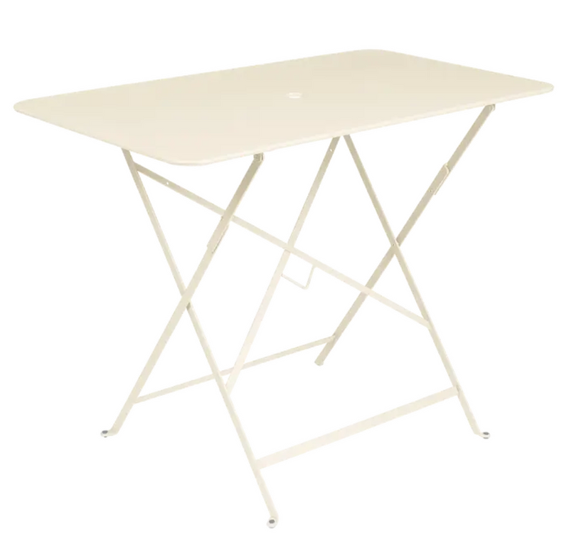 Load image into Gallery viewer, Fermob metal foldable bistro table, 97x57 cm, in light latte color with Parisian-style rectangular design.
