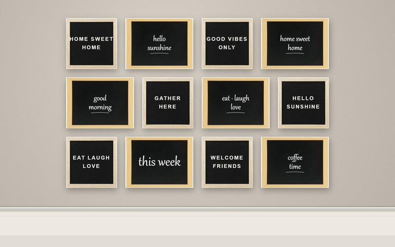 Load image into Gallery viewer, Letter Board &amp; Chalkboard Gallery Wall Set - 6 Teak Letter Boards + 6 Woody Chalkboards + Letters + White Chalk Markers - what is in the set

